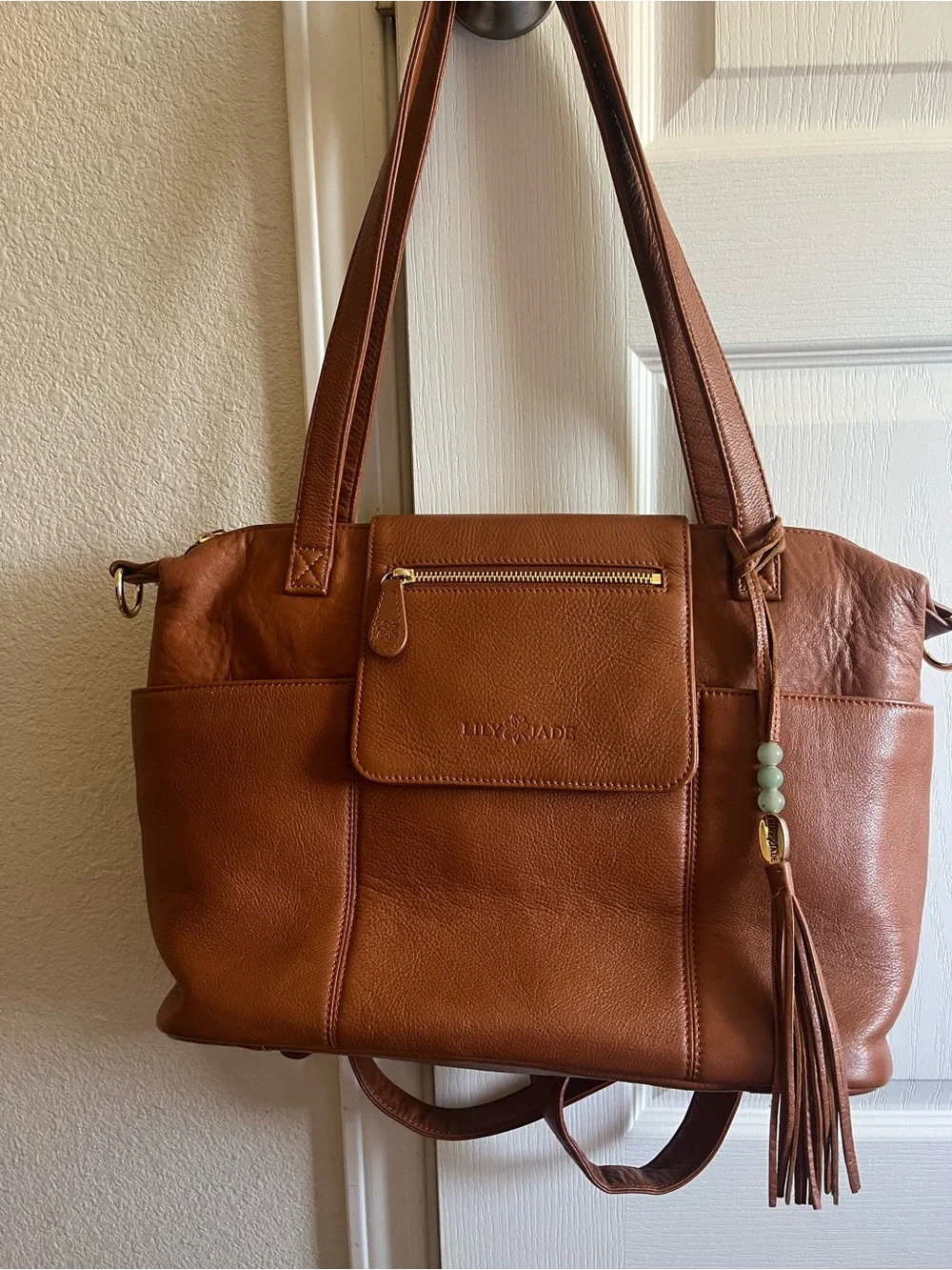 Lily Jade Madeline Leather Shoulder Tote with Tassel Charm